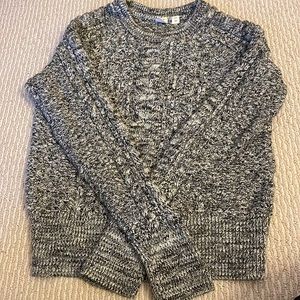 Gap Black & White Peppered 100% Cotton Crewneck Cable Knit Sweater